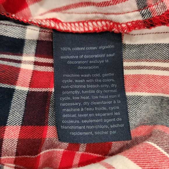 Tommy Hilfiger Popover Red Plaid Women Medium Roll-Tab Long Sleeve Button Down - Picture 8 of 10